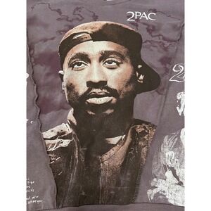 2Pac Tupac Shakur Graphic Sweatshirt Mens XL Brown Patchwork Deconstructed NEW